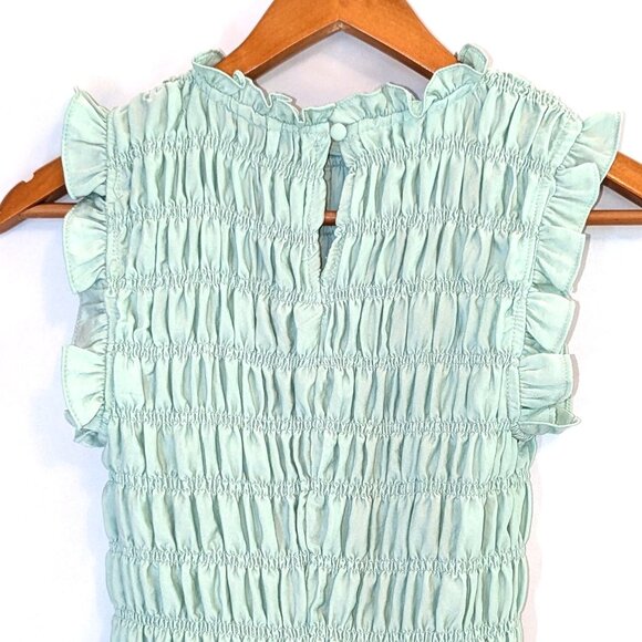 Express | Mint Green Allover Smocked Ruffle Tank Top Blouse | Size Small - Picture 6 of 9